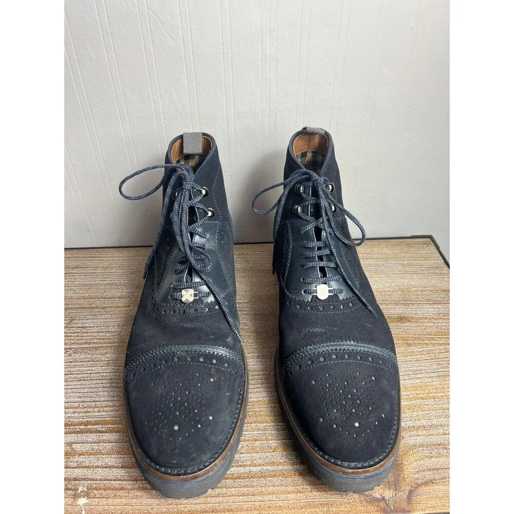 Men’s Brimarts Oxford Wingtip Blue Suede Boots Shoes Made In Italy Size 46
